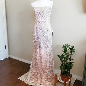 NWT Silver and Blush Sequin Gown